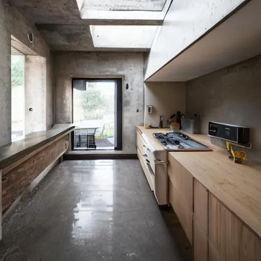 brutalist architecture kitchen. with lots of natural... | OpenArt