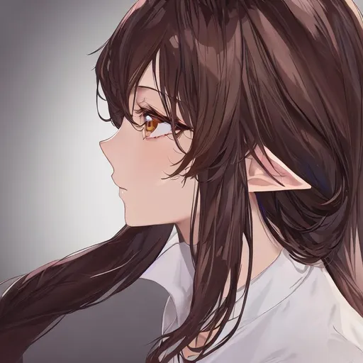 Prompt: portrait, Profile picture, stylized, Anime, dark brown hair and dark brown eyes, with elf ears