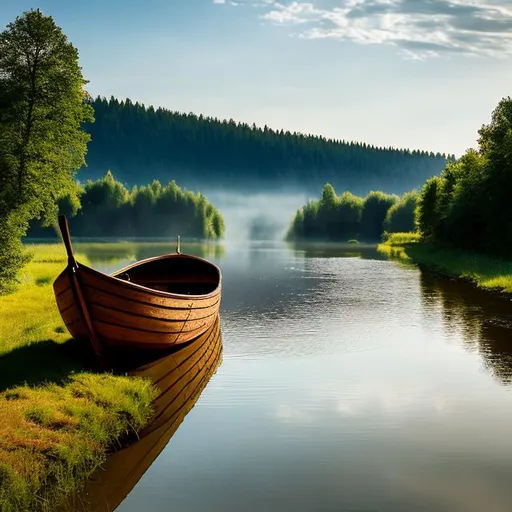ancient rowing boat in a latvian river