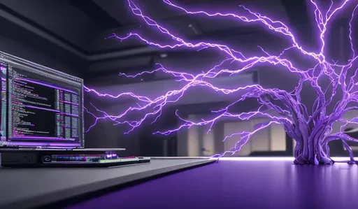 Prompt: programming, operating system, soul of the computer, purple 	lightning, finely detailed, 4k, 8k, unreal engine, octane render