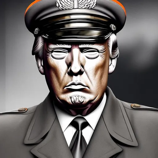 Prompt: Creepy Fascist Donald Trump, Orange Mussolini in Uniform  detailed realistic style  