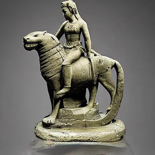 Prompt: Statue of female queen on a panther, ancient