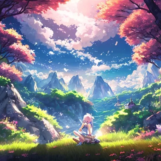 Prompt: anime style, someone playing music in nature faraway,  4k high quality