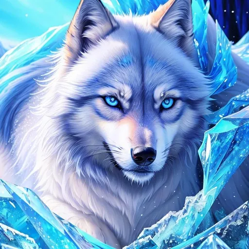 Prompt: (masterpiece, oil painting, professional, epic digital art, best quality:1.5), insanely beautiful ((she-wolf)), (canine quadruped), beautiful portrait, adolescent, ice elemental, deep blue billowing fur covered in frost, bashful hypnotic sapphire blue eyes, gorgeous 8k eyes, gorgeous silver mane covered in frost, (plump:2), finely detailed fur, hyper detailed fur, (soft silky insanely detailed fur), frozen waterfall, freezing rain, soft light, lying in frosted meadow, grassy field covered in frost, cool colors, cunning, symmetric, golden ratio, unreal engine, depth, volumetric lighting, rich oil medium, (brilliant auroras), (ice storm), full body focus, beautifully detailed background, cinematic, 64K, UHD, intricate detail, high quality, high detail, masterpiece, intricate facial detail, high quality, detailed face, intricate quality, intricate eye detail, highly detailed, high resolution scan, intricate detailed, highly detailed face, very detailed, high resolution