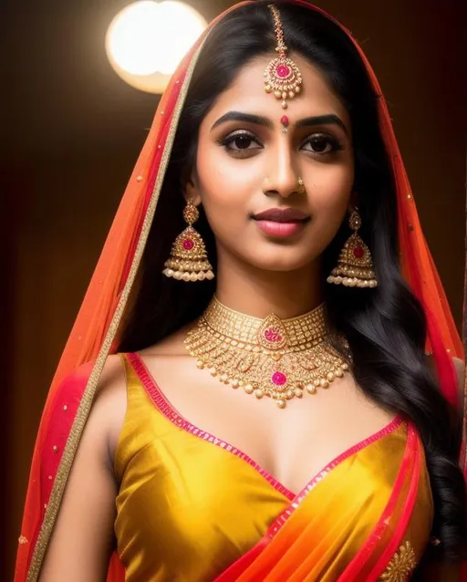 Prompt:  full length body shot of beautiful Indian girl, show intrinsic details, photo realistic face, beautiful nose, beautifully depth eyes, heart shaped lips, portrait, symmetrical face,  stunning environment, vibrant colors, volumetric lighting, highly detailed, ultra realistic, shot on nikon D850 