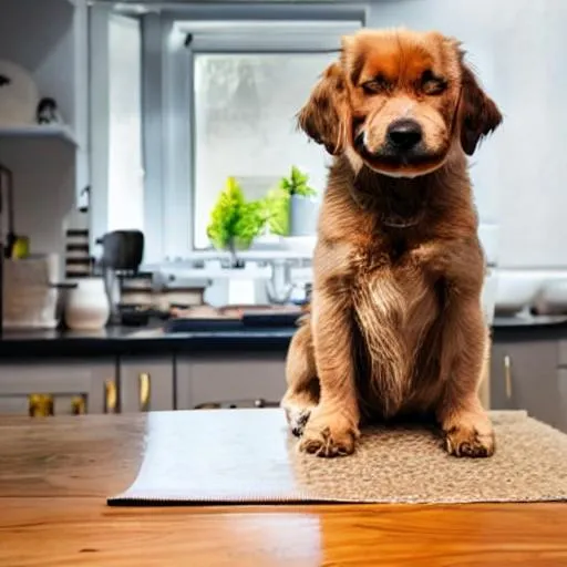 Prompt: A dog sitting on the table.