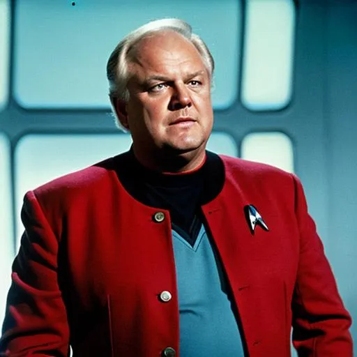 Prompt: Alan Hale in a Starfleet uniform. {Star Trek: The Next Generation}