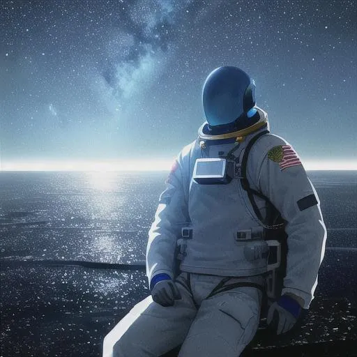 Prompt: A lone astronaut gazes out at the vastness of space from his shuttle, The Earth vividly displayed in the background. He contemplates the beauty of the silent planet, a blue oasis amidst a sea of darkness. The stars twinkle and the ship hums softly, a peaceful moment of serenity in the vast emptiness. ((High resolution, realistic, sci-fi, stunning colors))