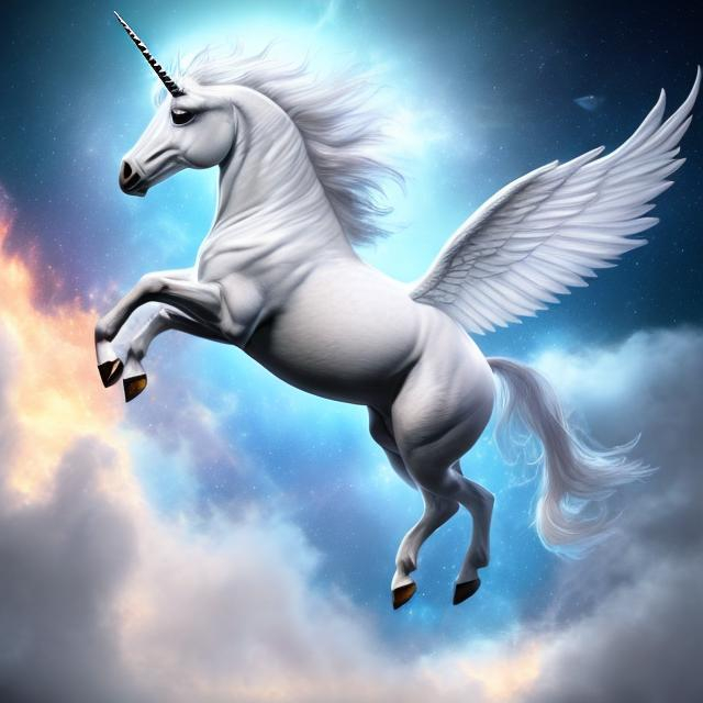 white winged unicorn, realistic digital art painting...