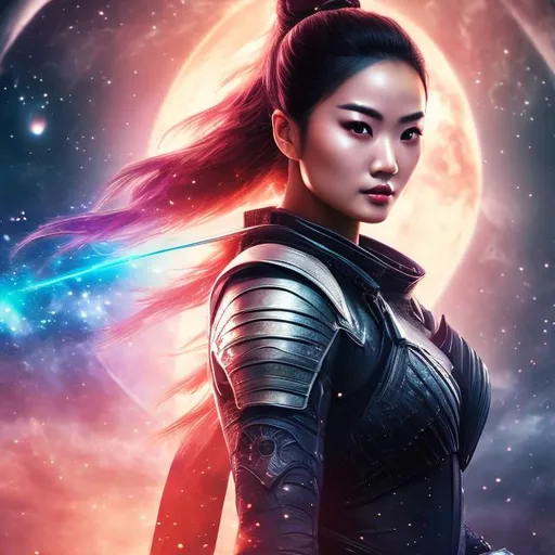 Prompt: create best quality photograph of beautiful female ninja who is wearing white,  night time and beautiful sky  space and planets an nebulae in sky highly detailed, detailed face, extremely detailed environment, extremely detailed background, extremely detailed skin, extremely detailed clothing, natural colors , professionally color graded, photorealism, 8k, realistic, moody lighting, galactic environment, volumetric lighting