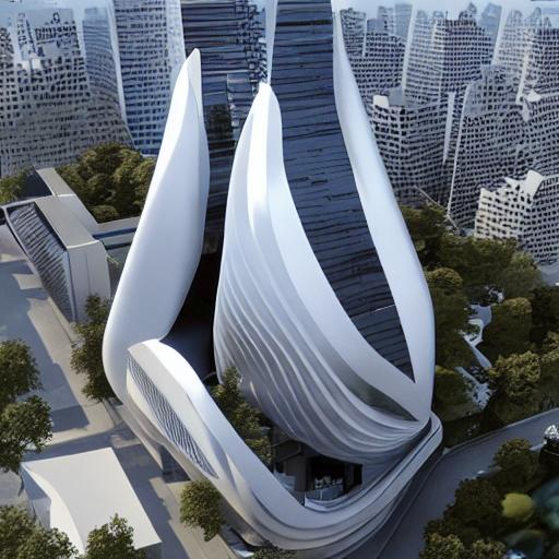 arquitectura estilo Zaha Hadid, edificio de 15 pisos | OpenArt