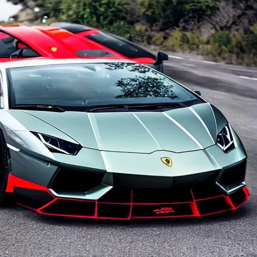 Prompt: A Lamborghini and Ferrari combined in one car