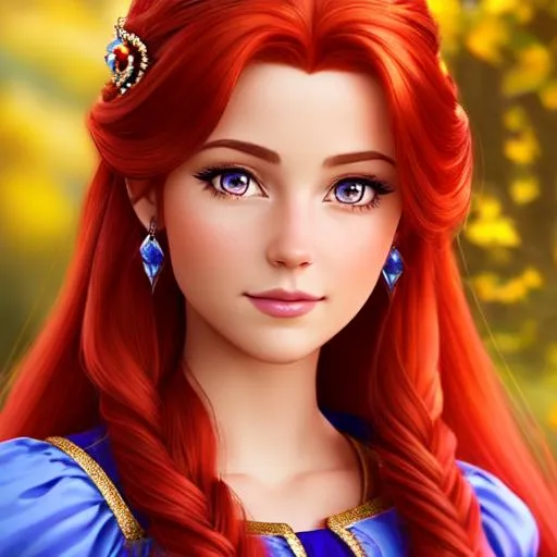 Prompt: a realistic feminine princess, Rapunzel, but with red hair, HD
