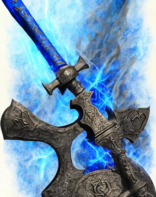 Prompt:  battle axe with inscriptions, emanating blue aura