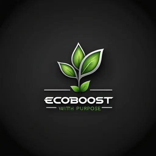 Prompt: (logo design) Include: "EcoBoost" and the slogan "Energy with purpose". Make it modern and clean style, black and silver colors, vibrant green plant element, minimalist design, sleek typography, sophisticated design, appealing to eco-conscious customers, high quality, digital rendering, professional branding, contemporary aesthetics.