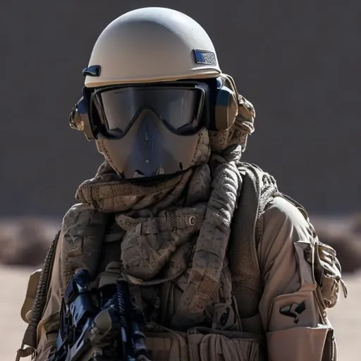 Prompt: desert special forces, women, hijab, sci-fi