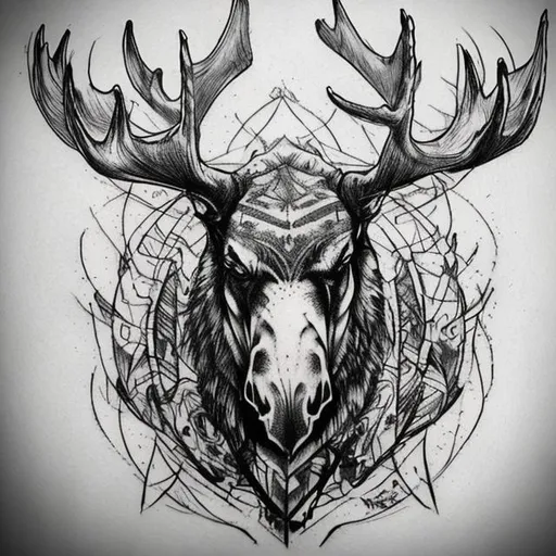 Prompt: A tattoo sketch. Of a cool moose, swords and anything martial arts related. A cool pattern like a sleeve tattoo. 

Make it yellow and with no details