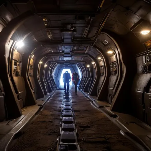 Prompt: inside a mining spaceship hallway, 4k, dark,horror

