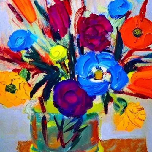 Prompt: flowers, paint, oil, art, colourful