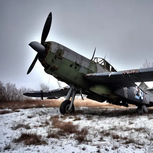 Prompt: WW2 fighter plane, abandoned, snowy,