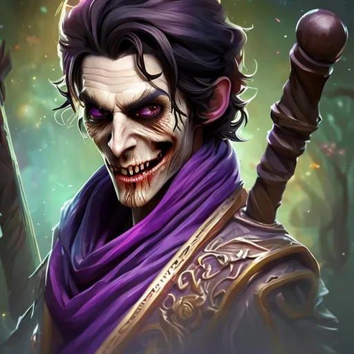 Prompt: Full body splash art of a sweet, youthful, expressive, smiling male undead zombie bard, mummified face, black hair, skinny, plum purple noble clothes, D&D, dnd, fantasy, highly detailed, sharp focus, digital painting, trending on artstation, 4k, 8k, unreal engine