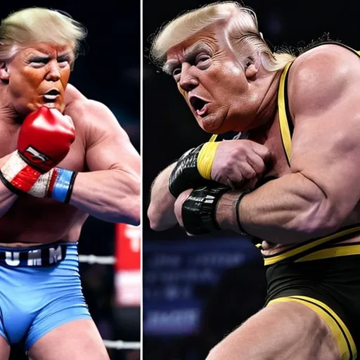 Prompt: Trump wrestling Biden WWE cage match undertaker ultimate warrior