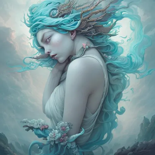 Prompt: 
Radiating an unwavering sense of resolve, her undeniable beauty was truly exceptional. What made her truly distinct was her enchanting sky blue hair, pupils that evoked the otherworldly realms depicted in Peter Mohrbacher's artwork, a breathtaking countenance, a nurturing mother to her child, an endearing nose, a perpetually youthful demeanor, a fondness for technology, mesmerizing and unparalleled eyes, graceful legs, and an overall presence that could only be characterized as an exquisite masterpiece, deserving of the highest 8K resolution.
