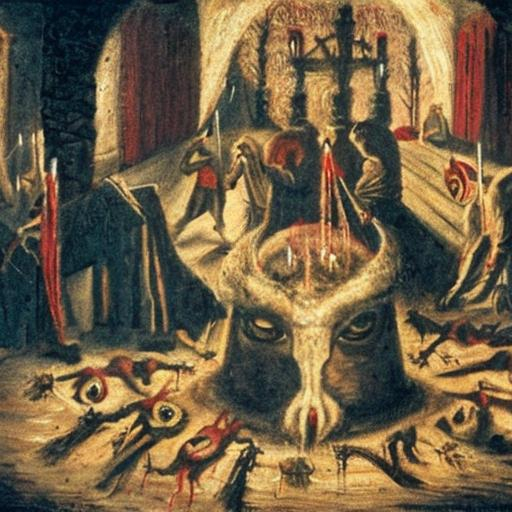 Satanic ritual in a castle with a human sacrifice an... | OpenArt