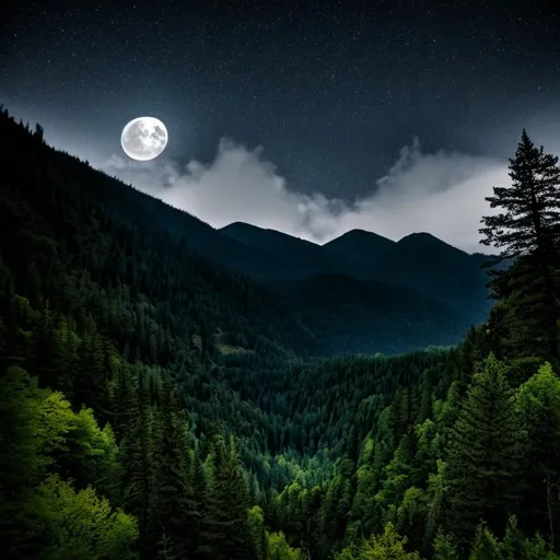 Prompt:  horror, night,  moon , mountain's  , dark forest , rain