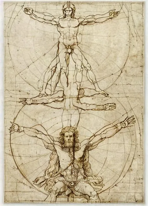 Prompt: Vitruvian man by Leonardo da Vinci michelangelo illustration - n 9