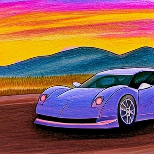 Prompt: Draw a fast car near sunset
