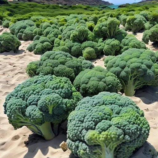 Prompt: Broccolies in the beach