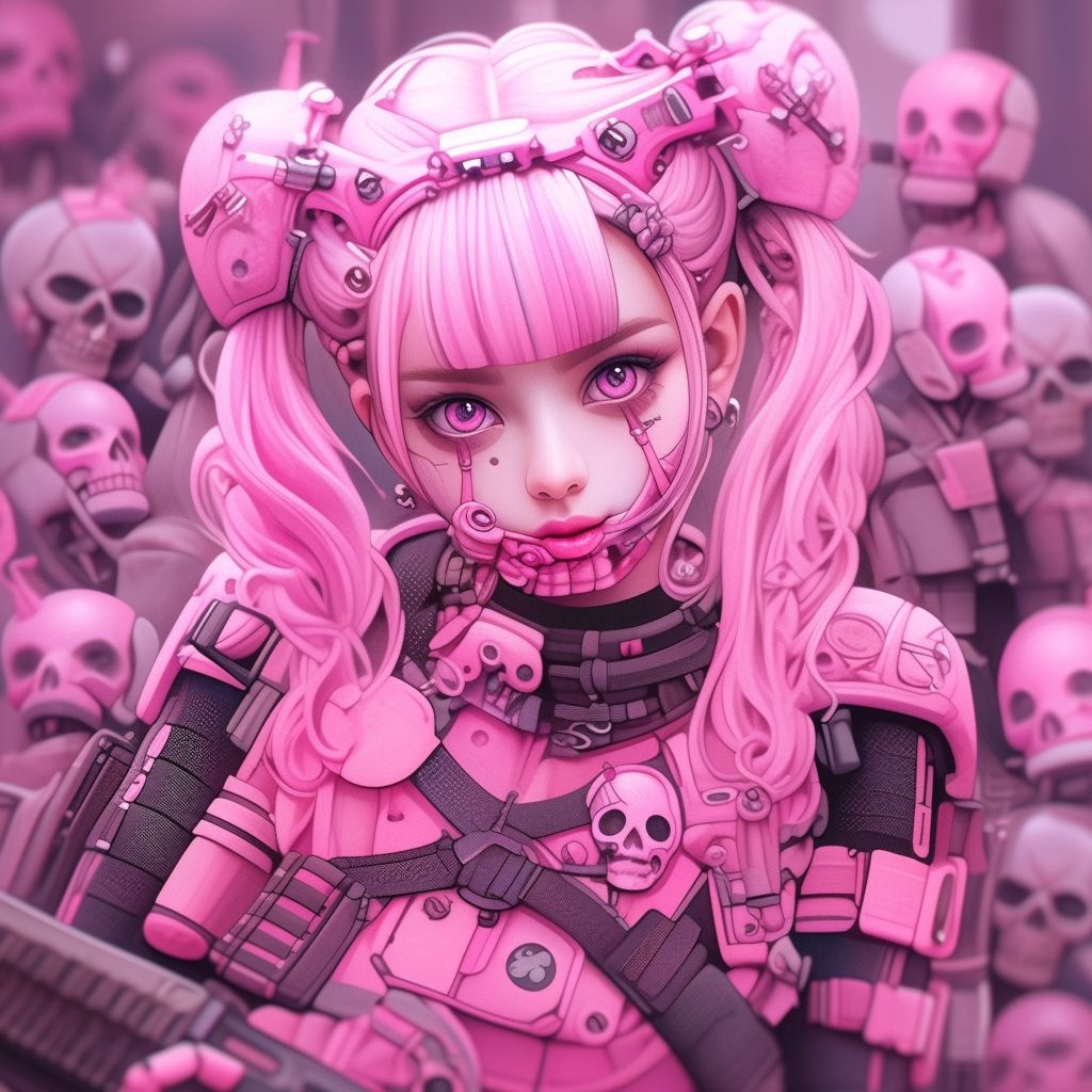 Prompt: real life cybergoth army barbie, pink theme