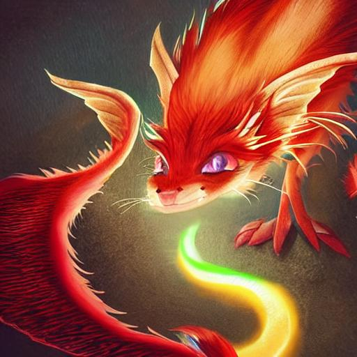 Orange, red maned anime cute dragon with green eyes... | OpenArt