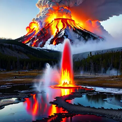 Prompt: Yellowstone national park, super eruption, an explosive, violent volcanic  eruption at dawn, pyroclastic flows, molten lava, insanely detailed, insanely realistic, insane details,  and art by  unreal engine 5, Detailed Render eye candy Breathtaking 8k Greg Rutkowski Artgerm WLOP Alphonse Mucha dynamic lighting hyperdetailed intricately detailed Splash art Artstation triadic colours volumetric lighting, unreal engine 5, insane detail, ultra-realistic, frostbite 3 engine, CryEngine, 