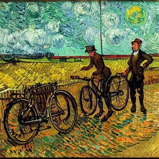 Prompt: Vincent van Gogh PAINTING OF A 
BICYCLE


