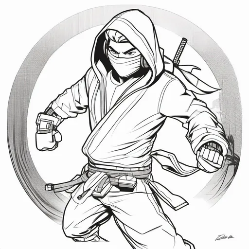 Prompt: ((A black and white sketch of a young male ninja in modern clothing practicing Spinjitzu. The ninja, named Cole, is wearing a hoodie and headphones, exuding a cool and casual vibe. His muscular half-body is portrayed in a dynamic pose, with his lego-inspired elemental powers swirling around him. The sketch captures the essence of Cole's mastery of Spinjitzu, and the intense concentration on his face.))