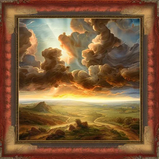 Prompt: Sin Repentance  KJV   Scripture picture frame Landscape clouds
