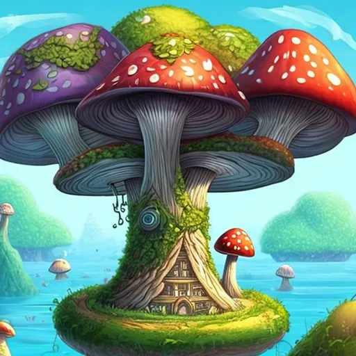 Prompt: make structures for a floating ring mushroom island

