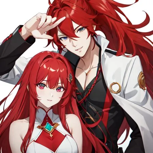 Prompt: Zerif 1male (Red side-swept hair covering his right eye) and Haley on a date 8K, UHD, best quality, highly detailed, insane detail, anime style