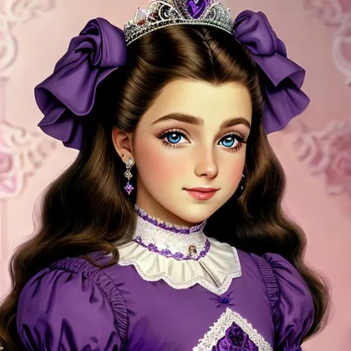 Prompt: young European princess wearing purple, facial closeup