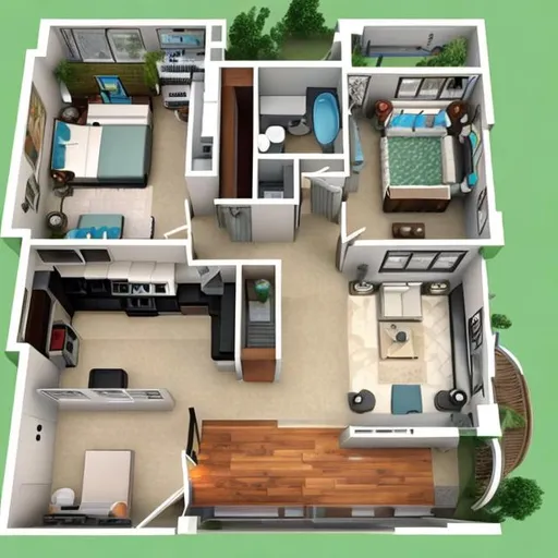 Prompt: ayout of a floor plan of your dream smart home with smart devices and gadgets