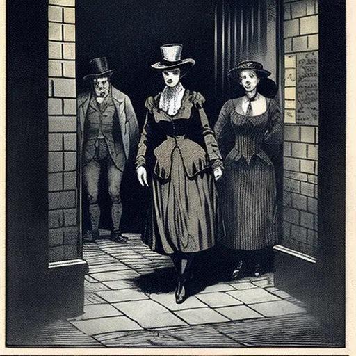 Prompt: Jack the Ripper following women in the night in London during the 1900s