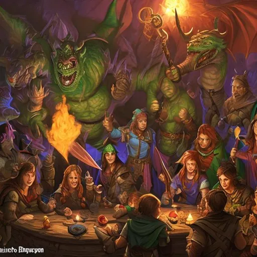 Prompt: Dungeons and dragons party