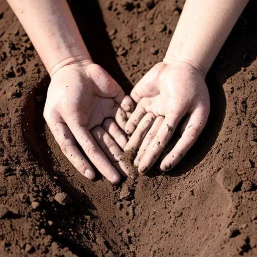 Prompt: fingers pressed into soft dirt