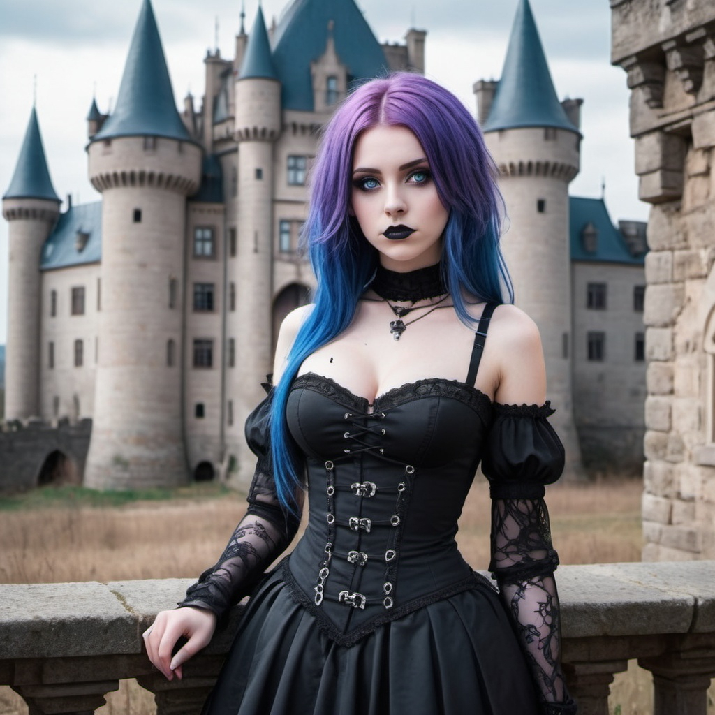 young goth girls with huge chests, blue eyes, purple...