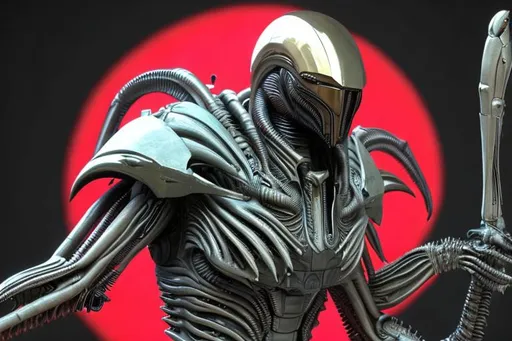 Prompt: Futuristic Armored Xenomorph alien knight. Incredible detail. High resolution 