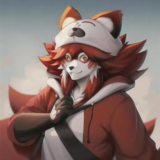 Prompt: Tall anthropomorphic male Red Panda with an Ushanka and wearing a white hoodie, 4K resolution