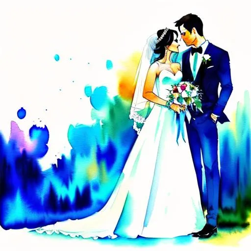 Prompt: Prompt: watercolor painting in the style trending online, evoking the feeling in the song lyric: "wedding pictures left out to ruin in the rain"
