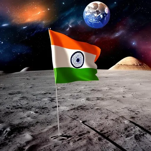 Prompt: Indian flag in the moon in space view 